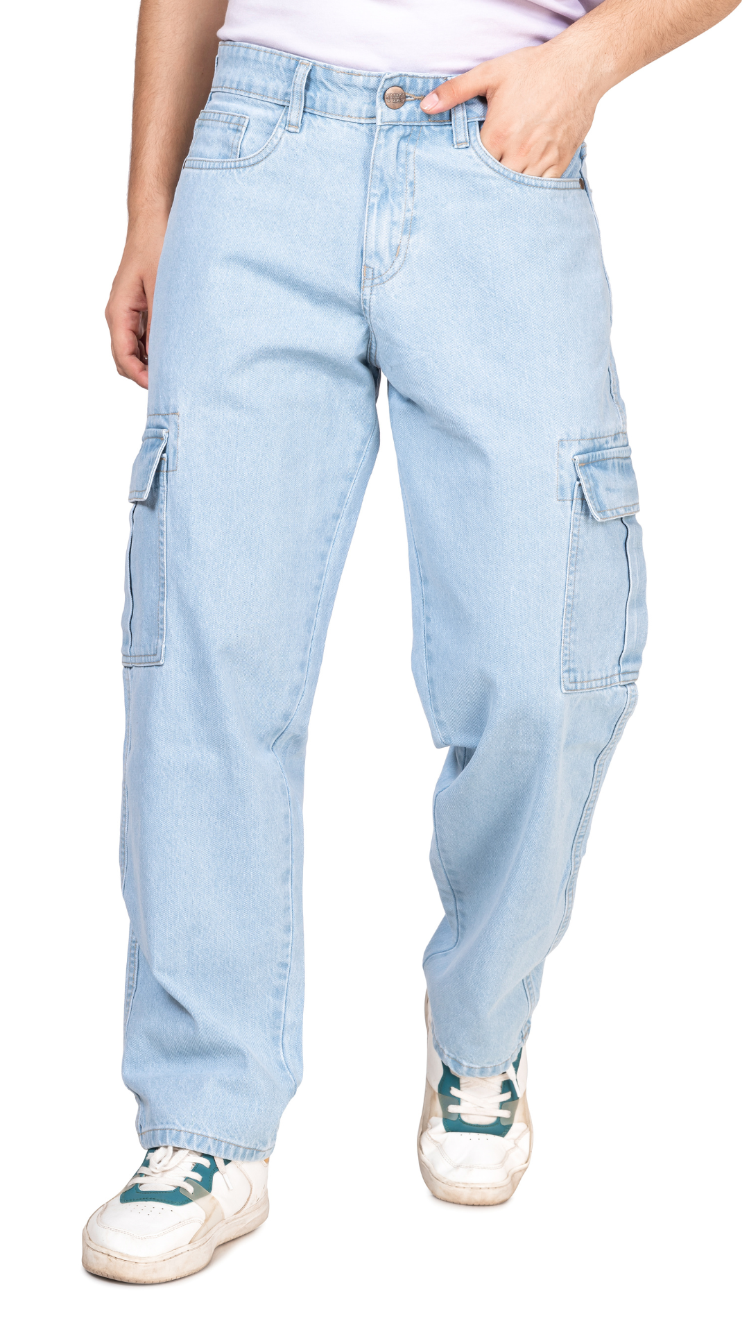 ICE BLUE CARGO BAGGY FIT JEANS