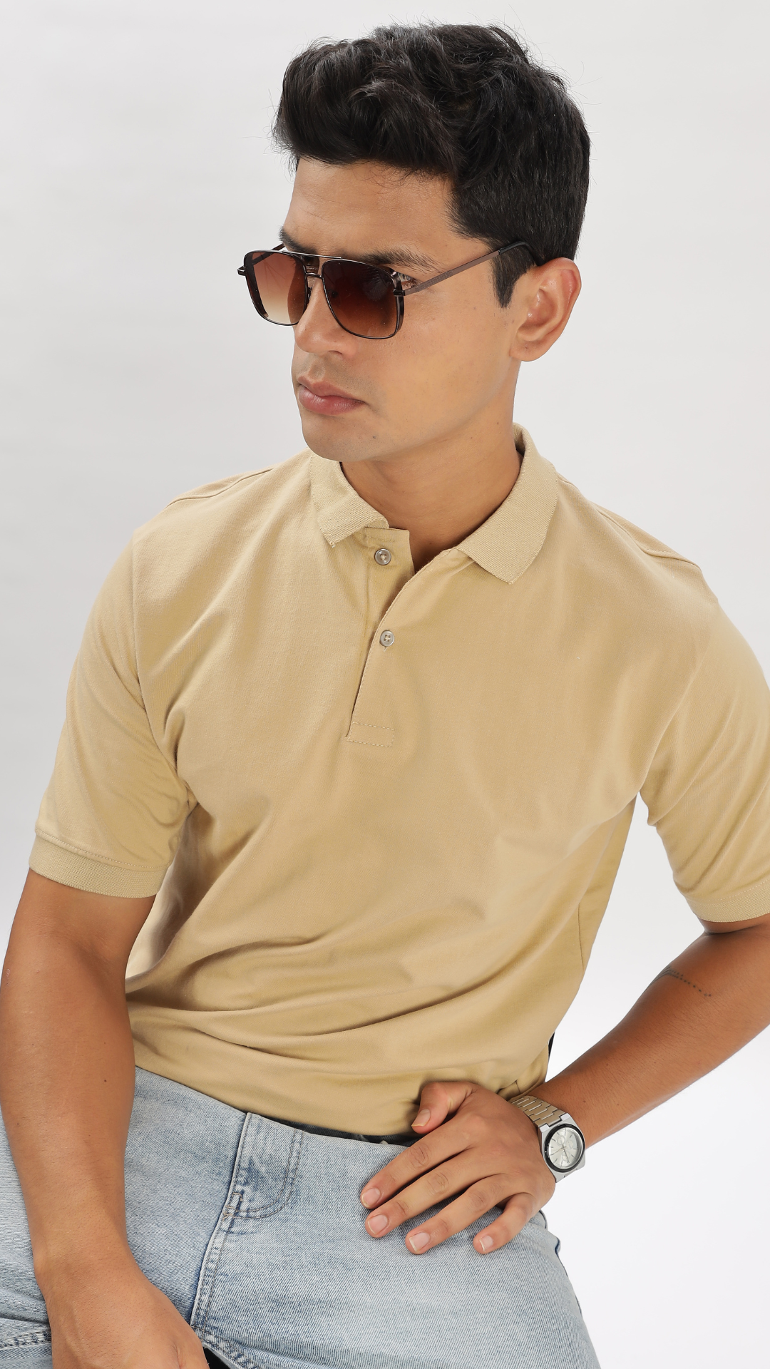 Beige Oversized Polo Tshirt