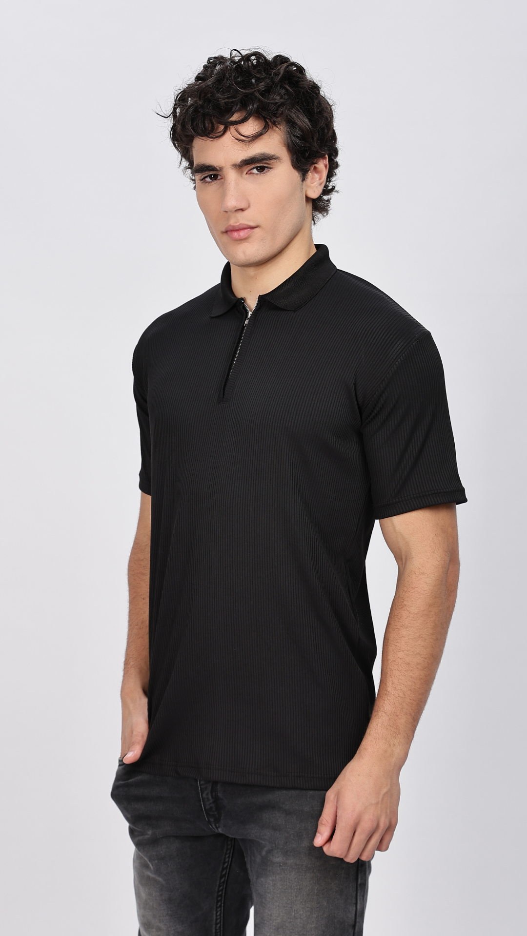 Black Zipper Polo T-shirt