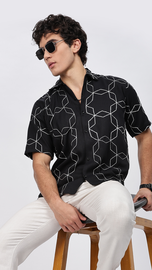 Black Geometric Embroidery Shirt