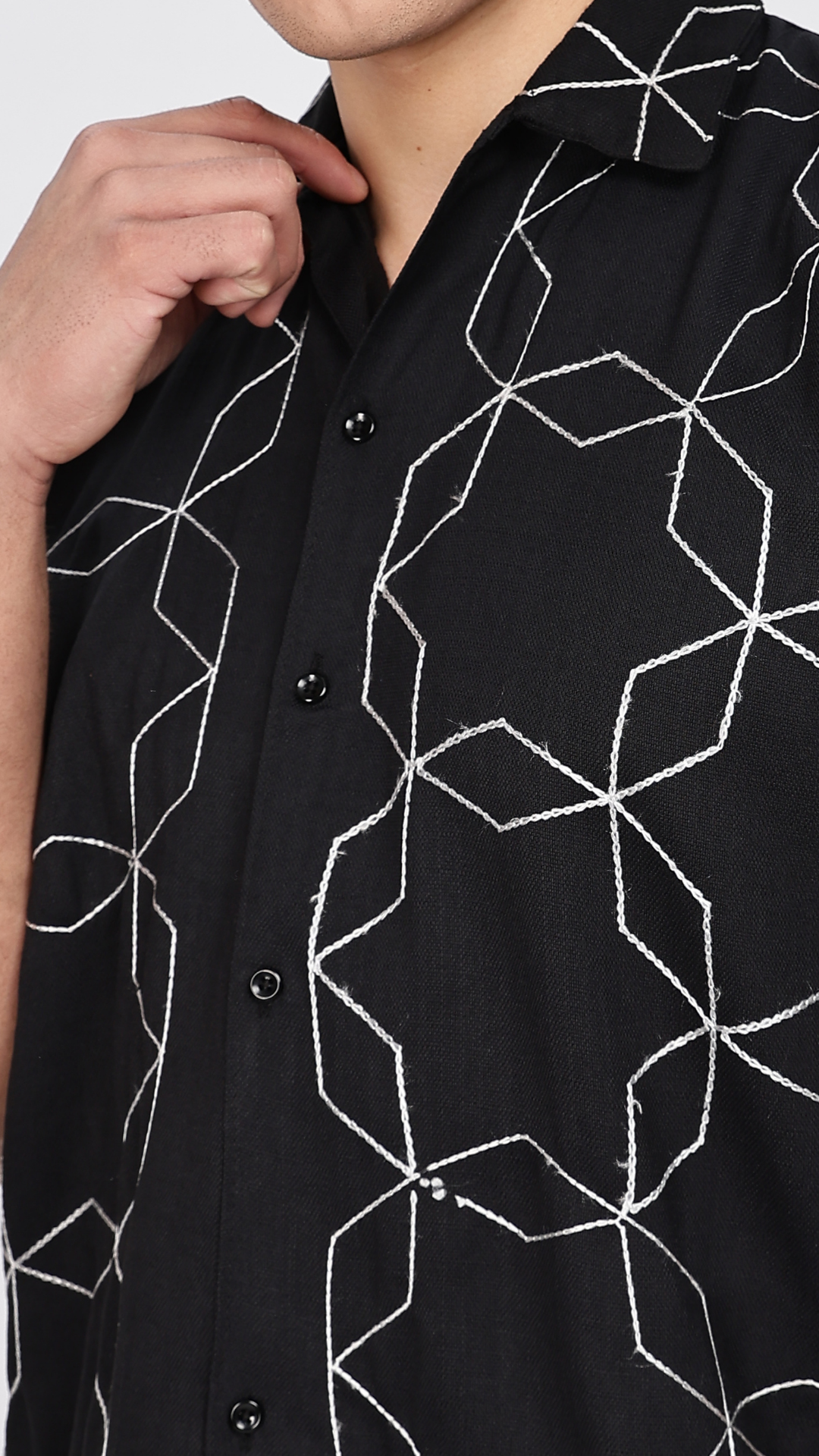 Black Geometric Embroidery Shirt