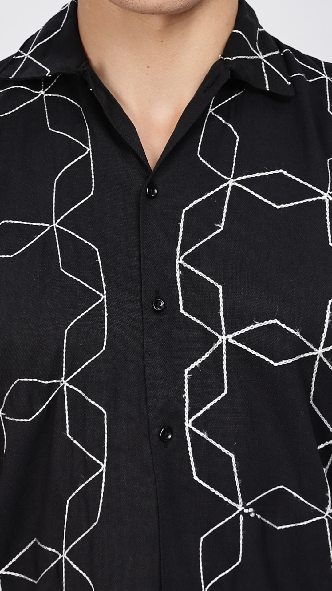 Black Geometric Embroidery Shirt