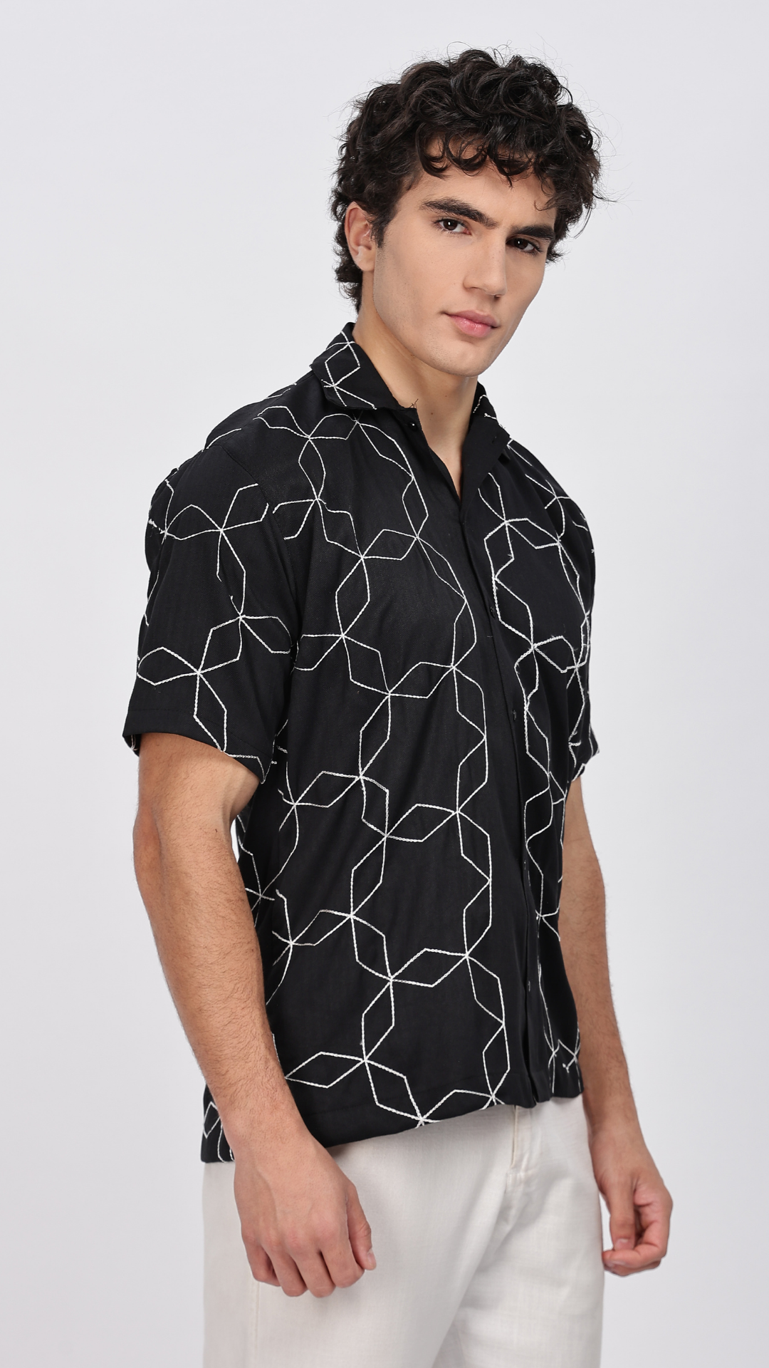 Black Geometric Embroidery Shirt