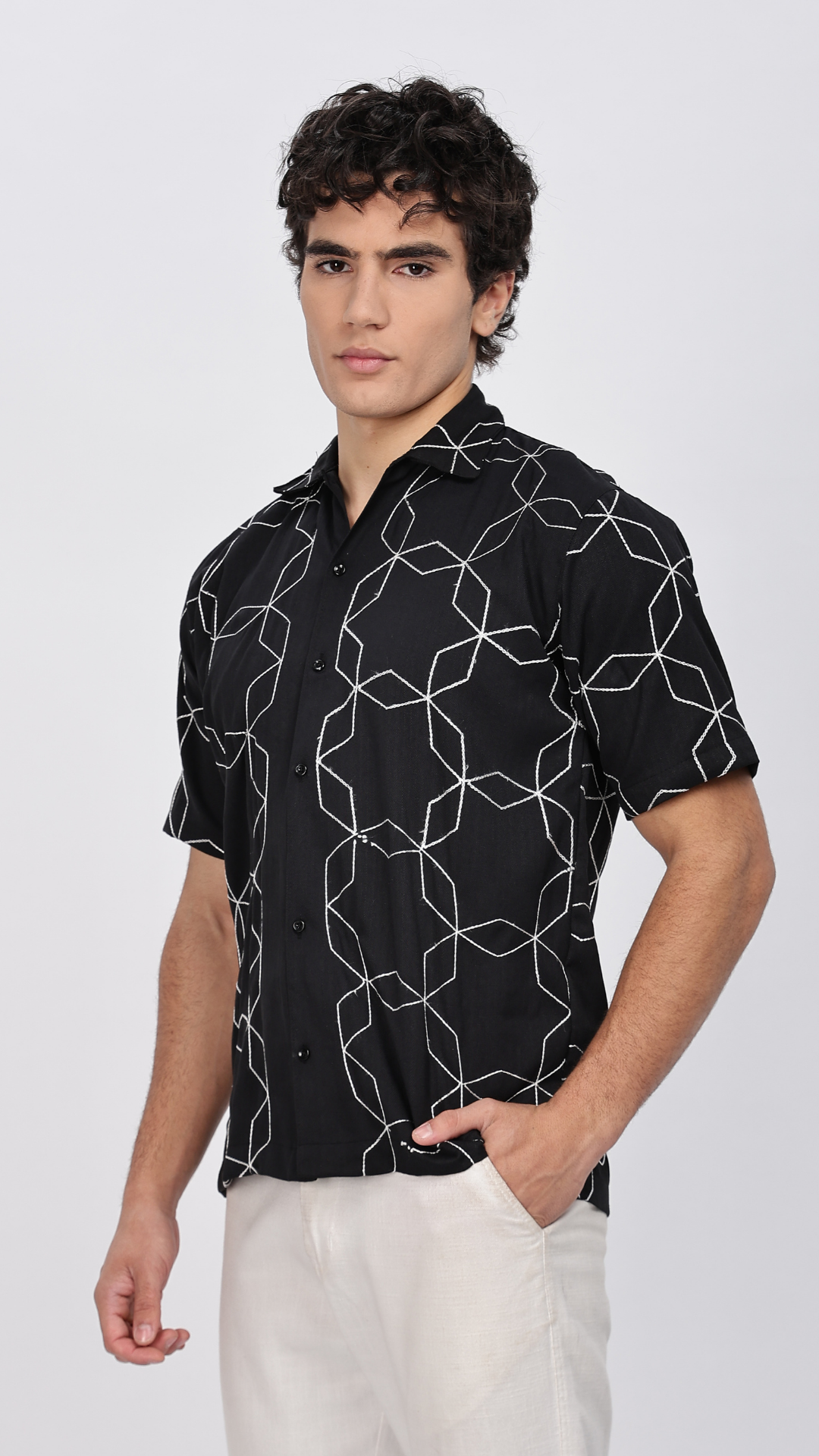 Black Geometric Embroidery Shirt