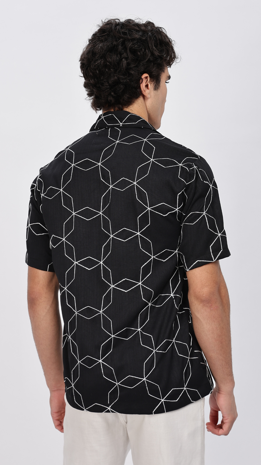 Black Geometric Embroidery Shirt