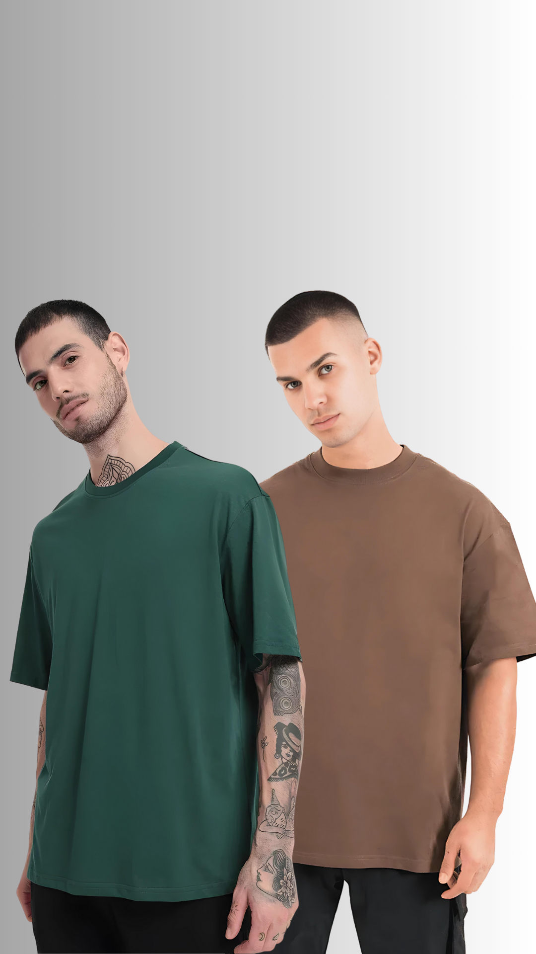 Pack Of 2 Oversized Tshirt Bottle Green and Brown