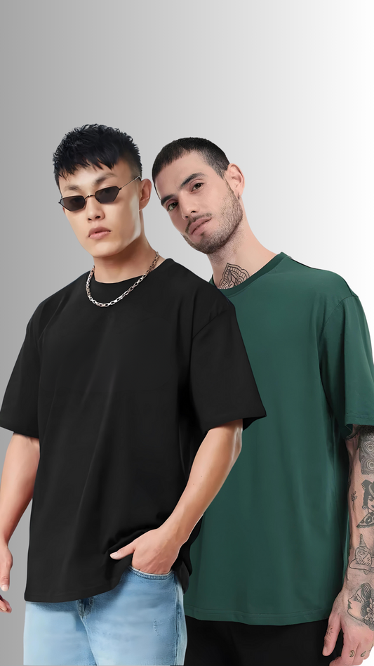 Pack Of 2 Oversized Tees Black And Bottle Green