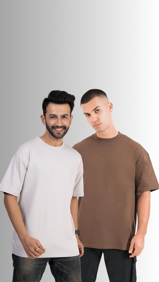 Pack Of 2 Oversized Tshirt Ash And Brown