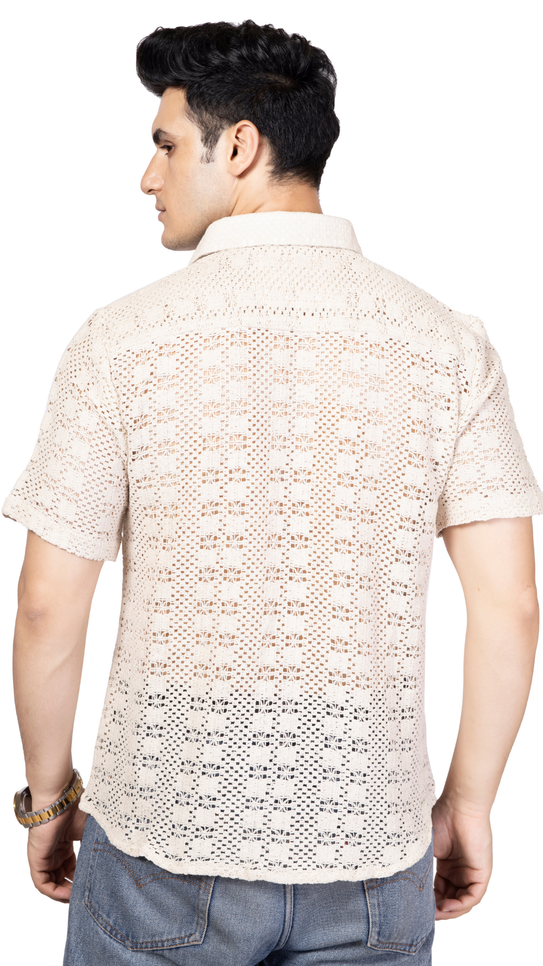White Box Pattern Knitted Crochet Shirt