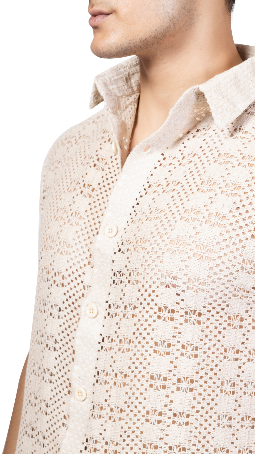 White Box Pattern Knitted Crochet Shirt