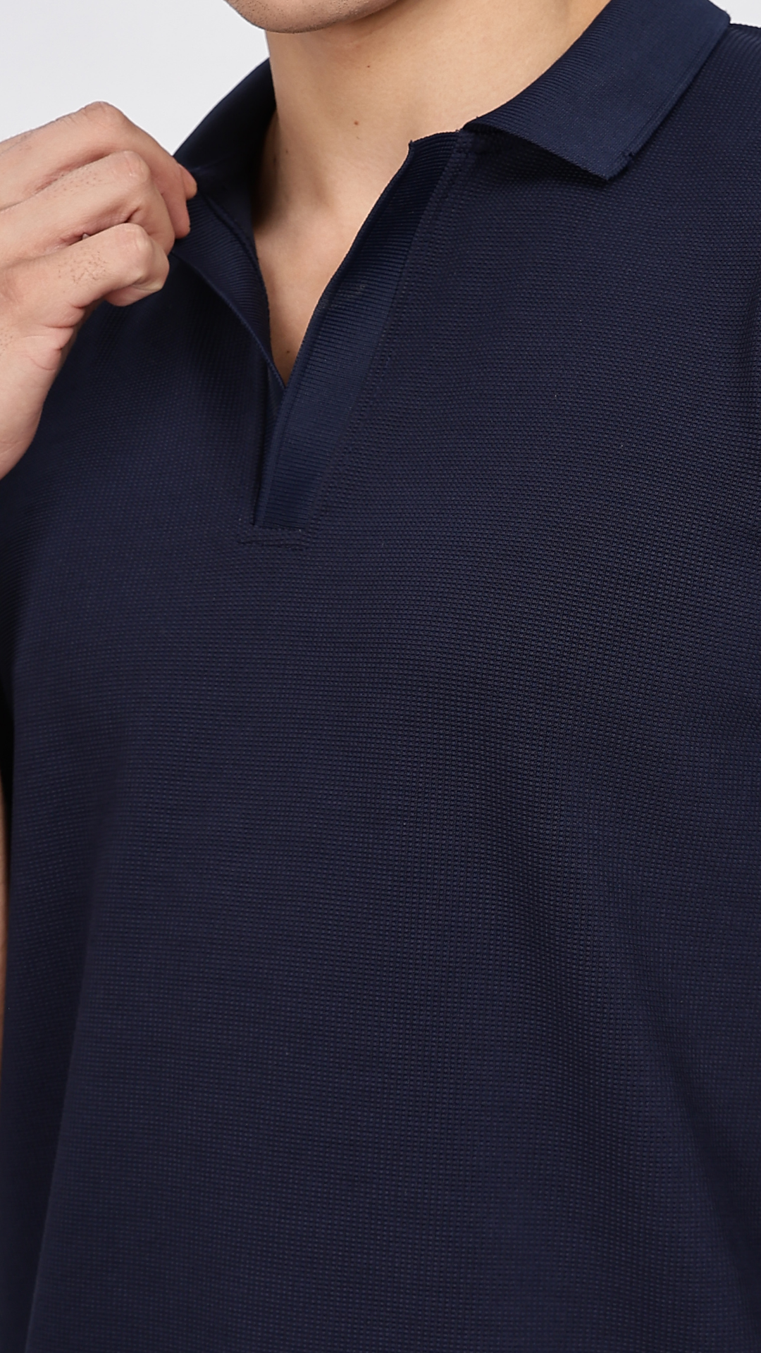 Navy Blue Textured Polo T-shirt