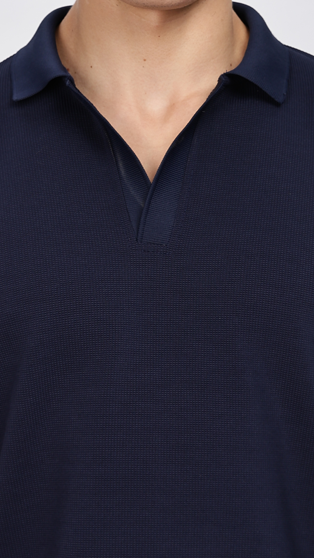 Navy Blue Textured Polo T-shirt