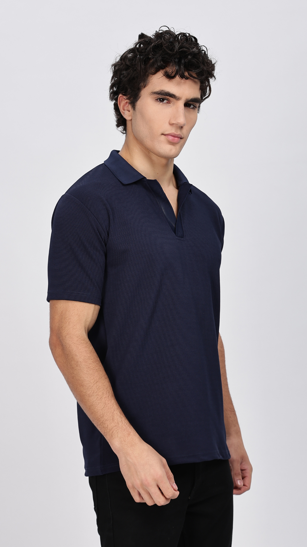 Navy Blue Textured Polo T-shirt