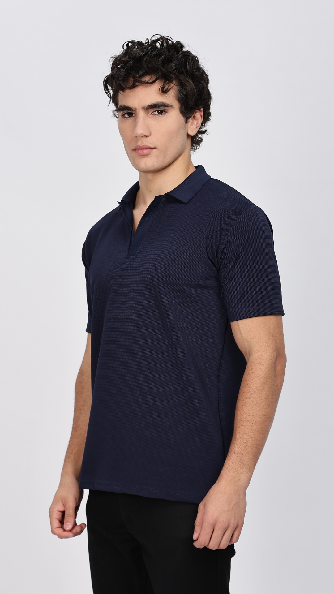 Navy Blue Textured Polo T-shirt