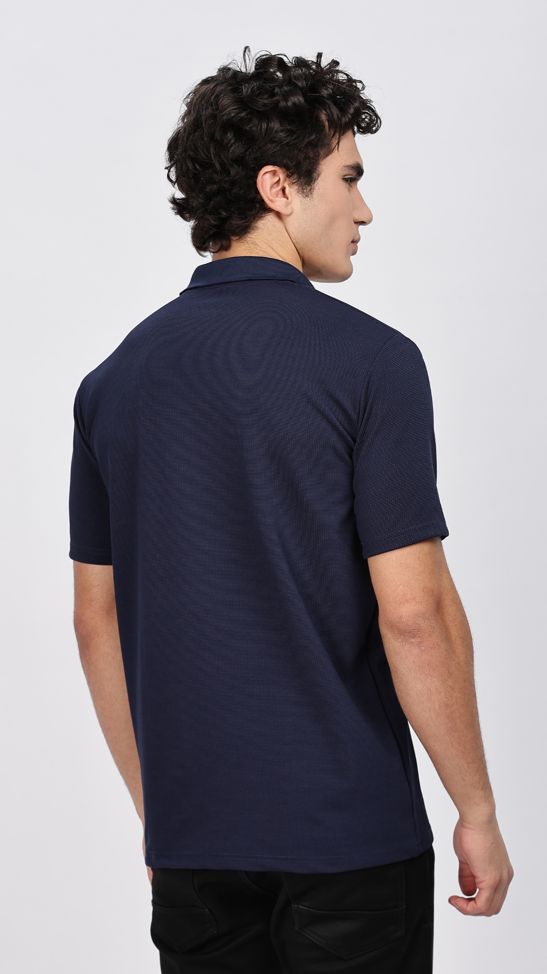 Navy Blue Textured Polo T-shirt