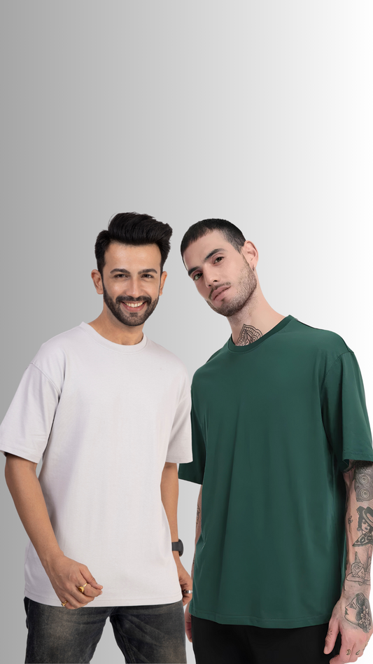 Pack Of 2 Oversized Tshirt Ash And Bottle Green