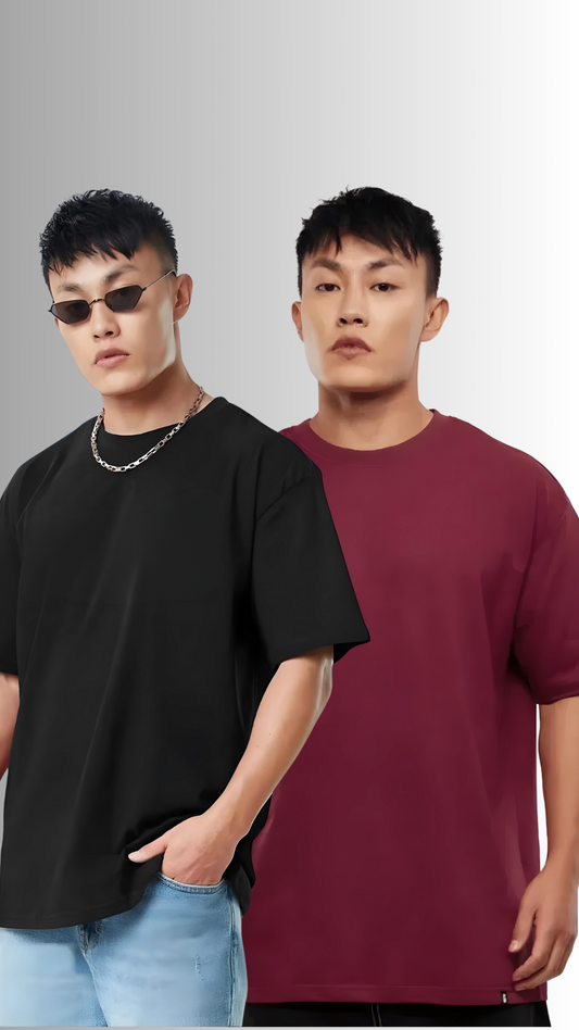 Pack Of 2 Oversized Tees Black And Maroon