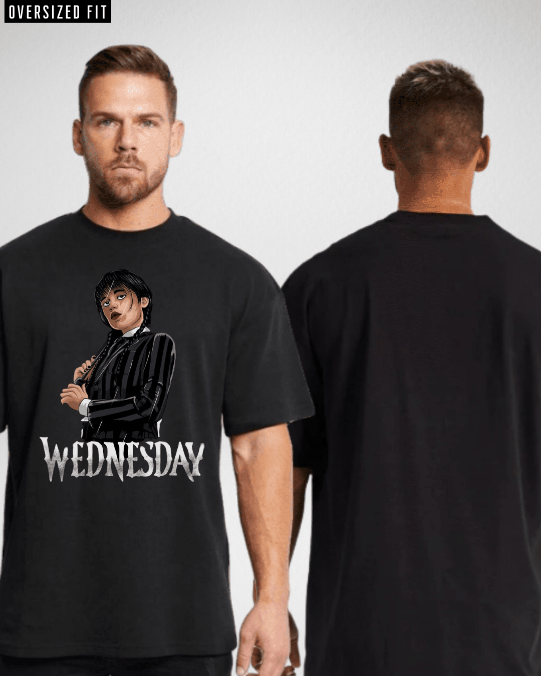 Wednesday Front Print Black Oversized Tshirt