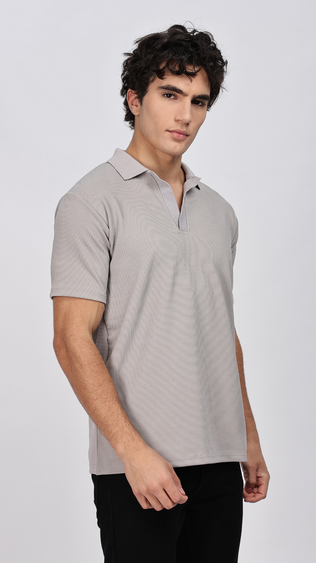 Grey Textured Polo T-shirt