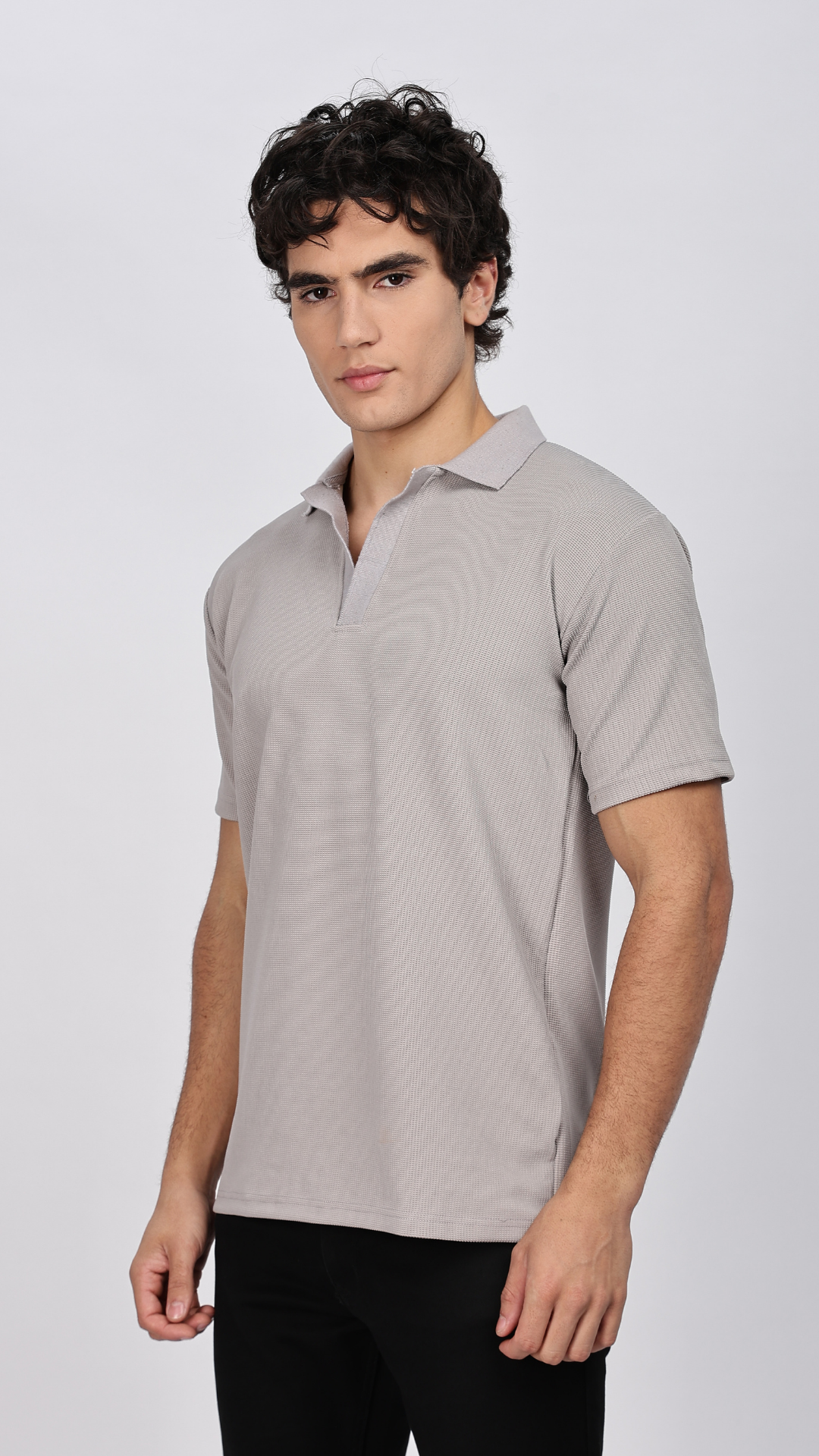 Grey Textured Polo T-shirt