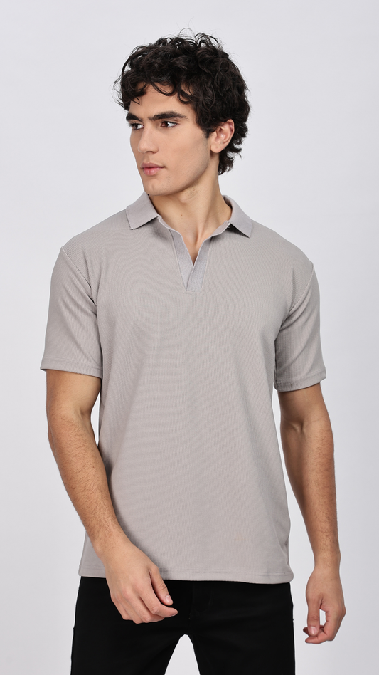 Grey Textured Polo T-shirt