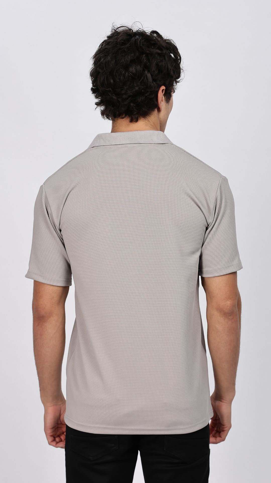 Grey Textured Polo T-shirt