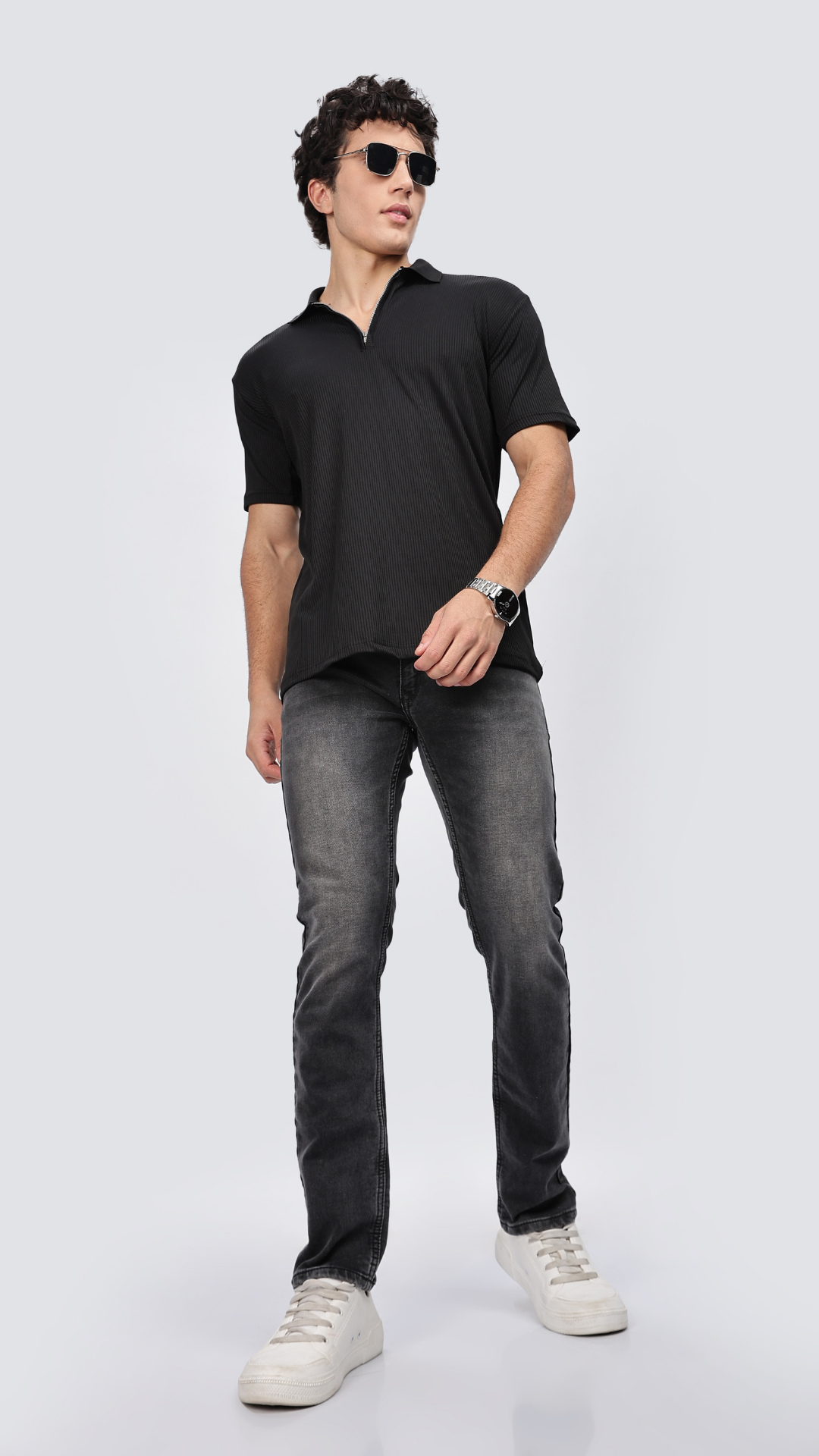 Black Zipper Polo T-shirt