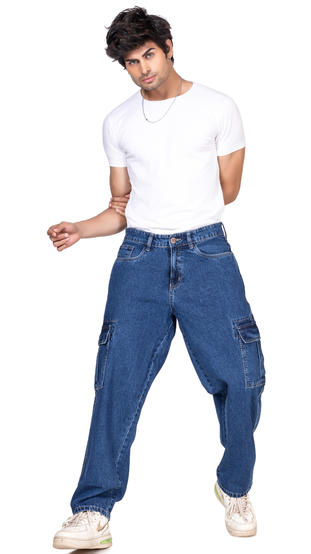 DENIM BLUE CARGO BAGGY FIT JEANS