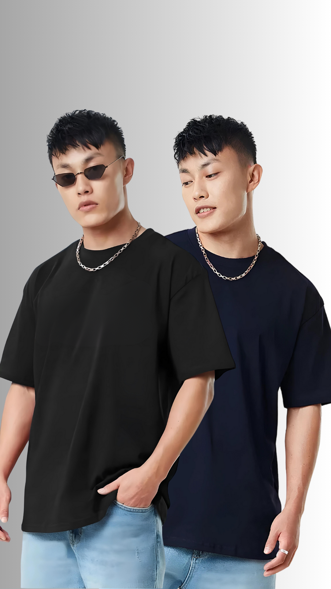 Pack Of 2 Oversized Tees Black And Navy Blue