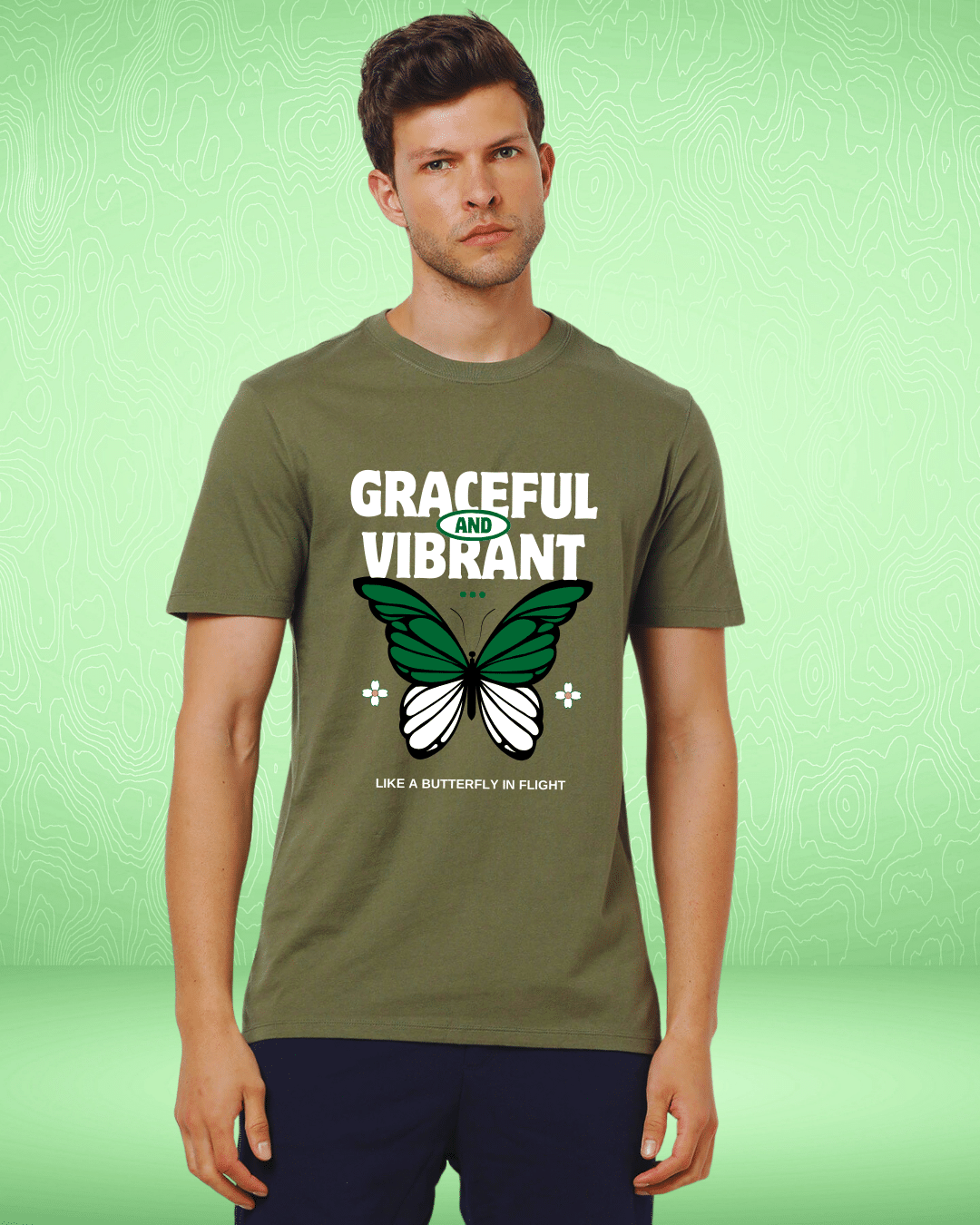 Graceful Olive Green Regular Tshirt