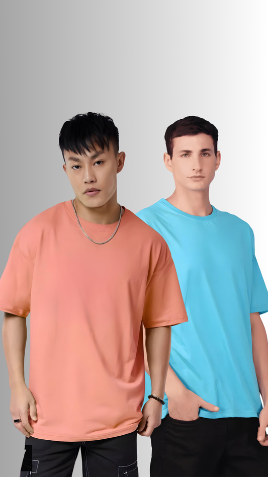 Pack Of 2 Oversized Tshirt Salmon pink And Sky Blue