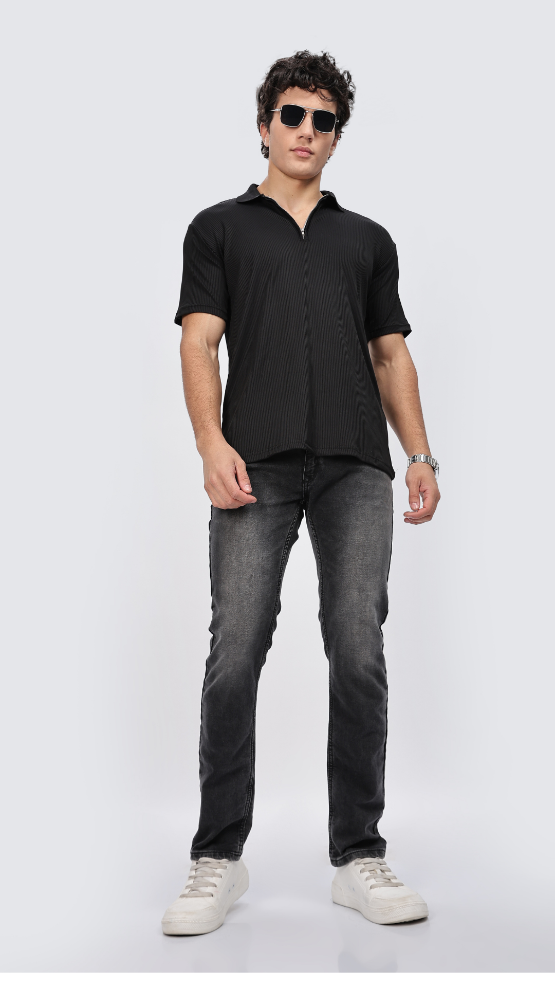 Black Zipper Polo T-shirt