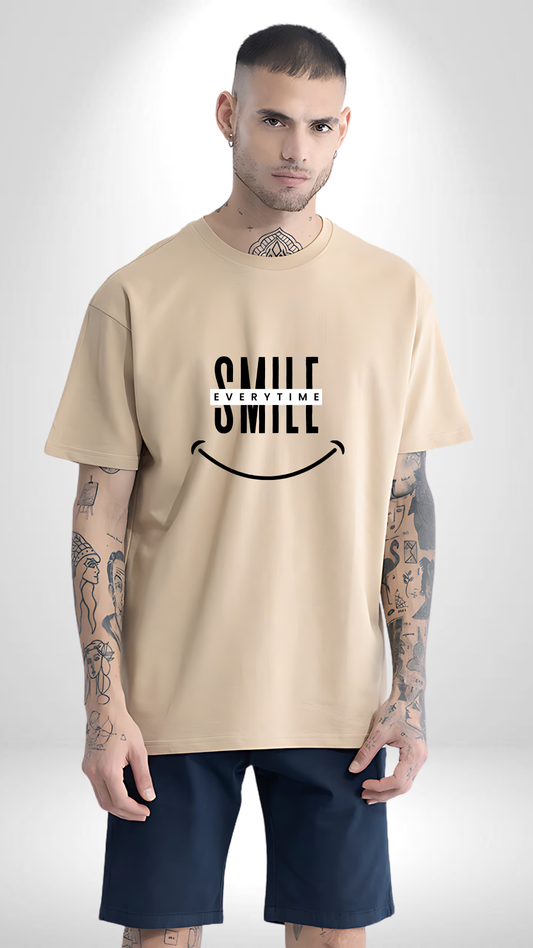 Smile Beige Oversized Tshirt