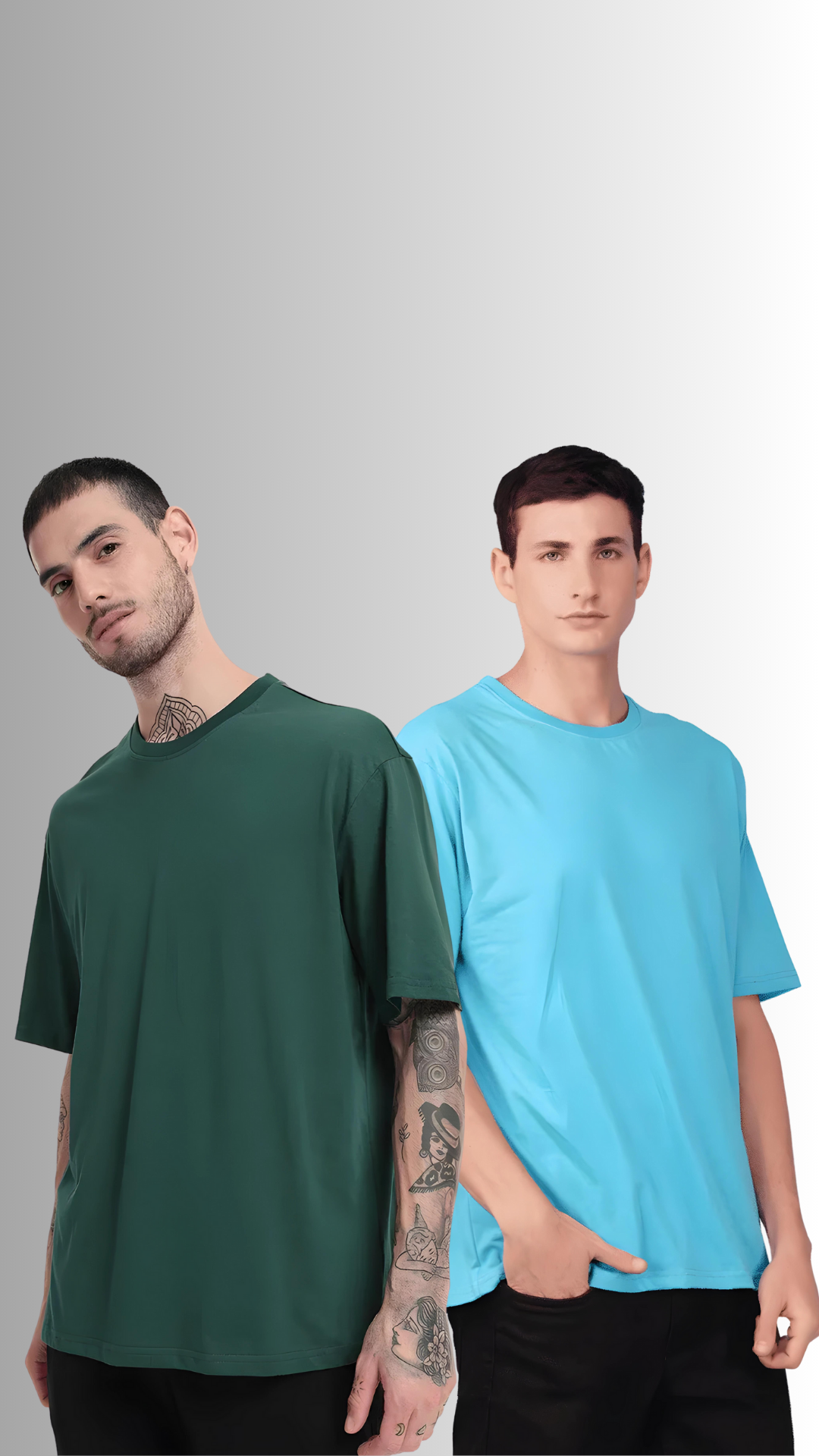 Pack Of 2 Oversized Tshirt Bottle Green and Sky Blue