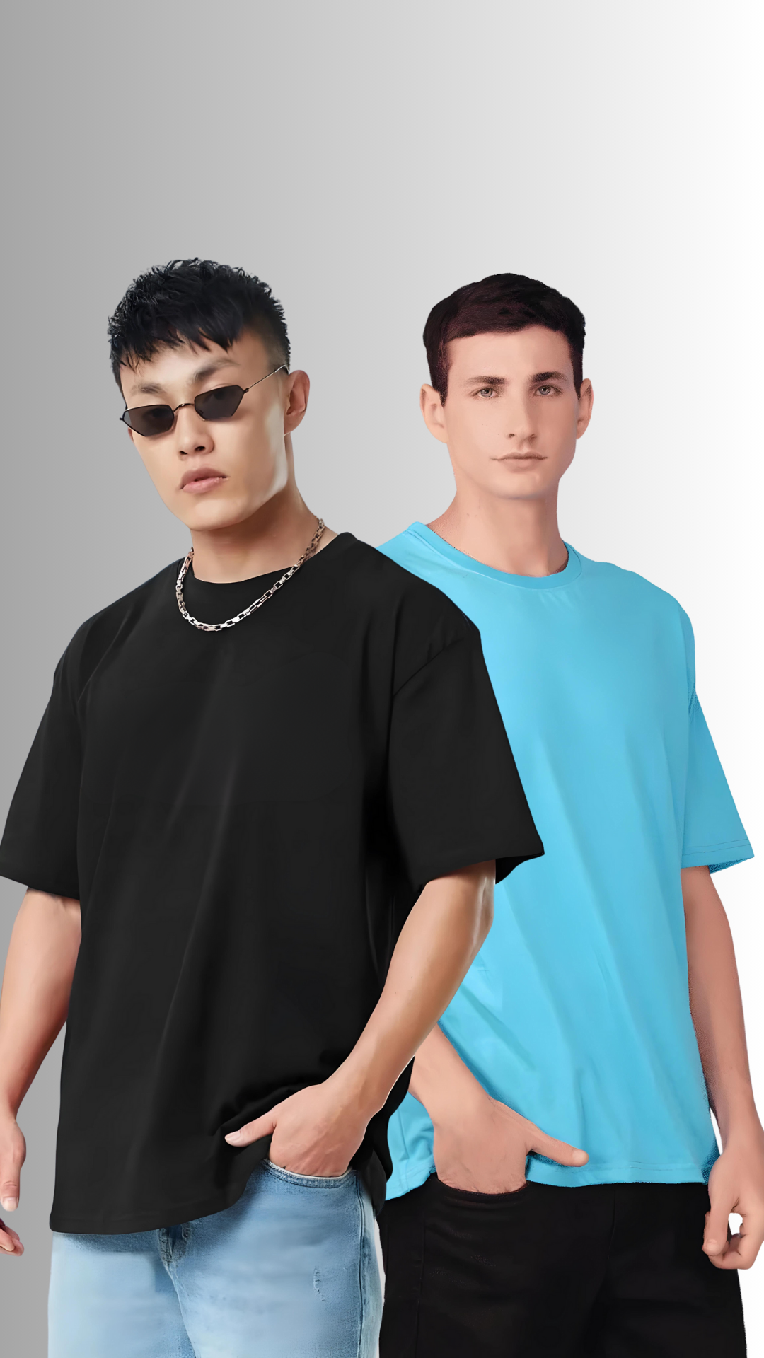 Pack Of 2 Oversized Tees Black And Sky Blue