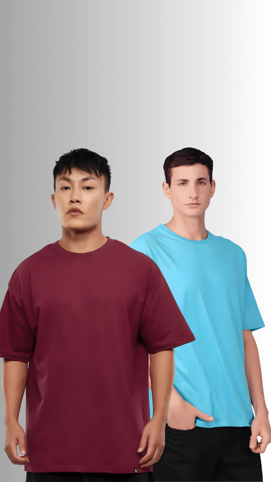 Pack Of 2 Oversized Tshirt Maroon And Sky Blue