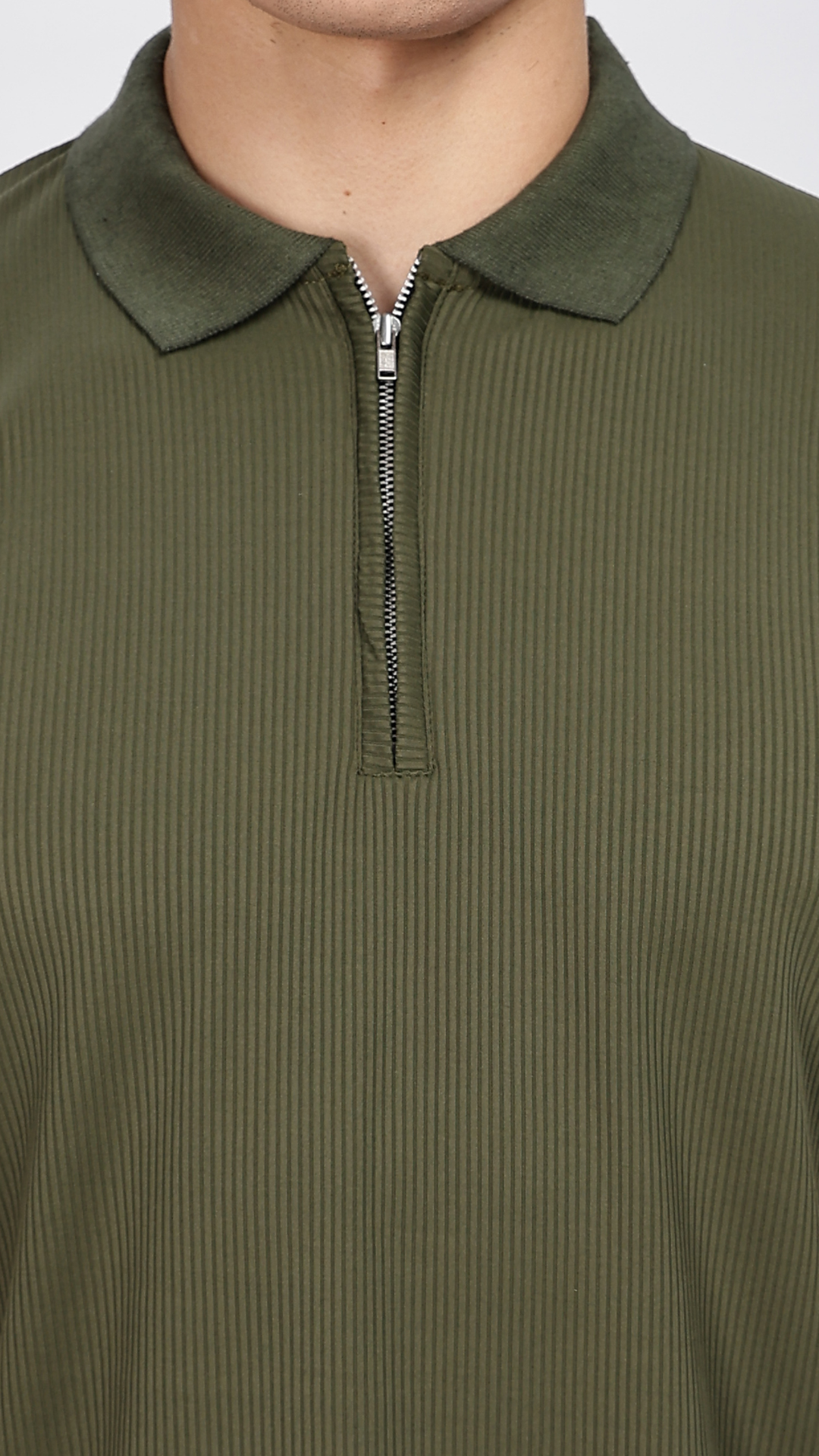 Olive Zipper Polo T-shirt