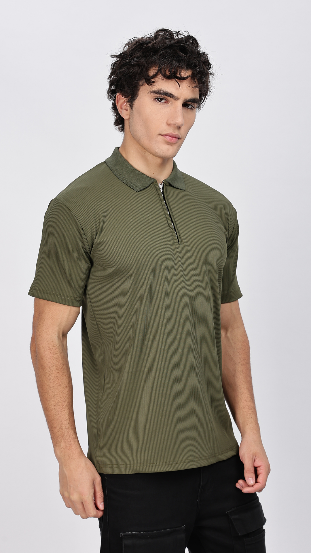 Olive Zipper Polo T-shirt