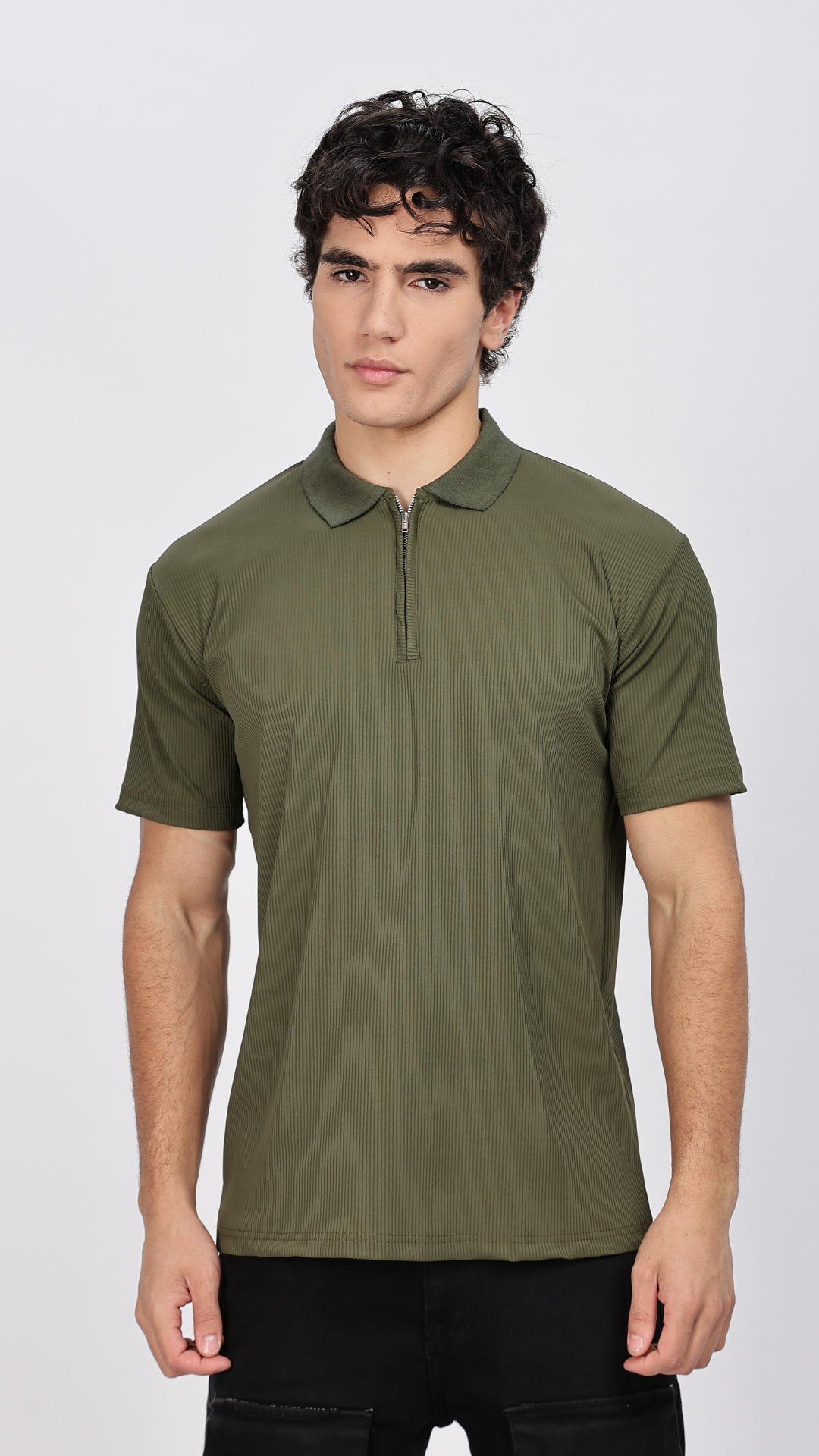 Olive Zipper Polo T-shirt