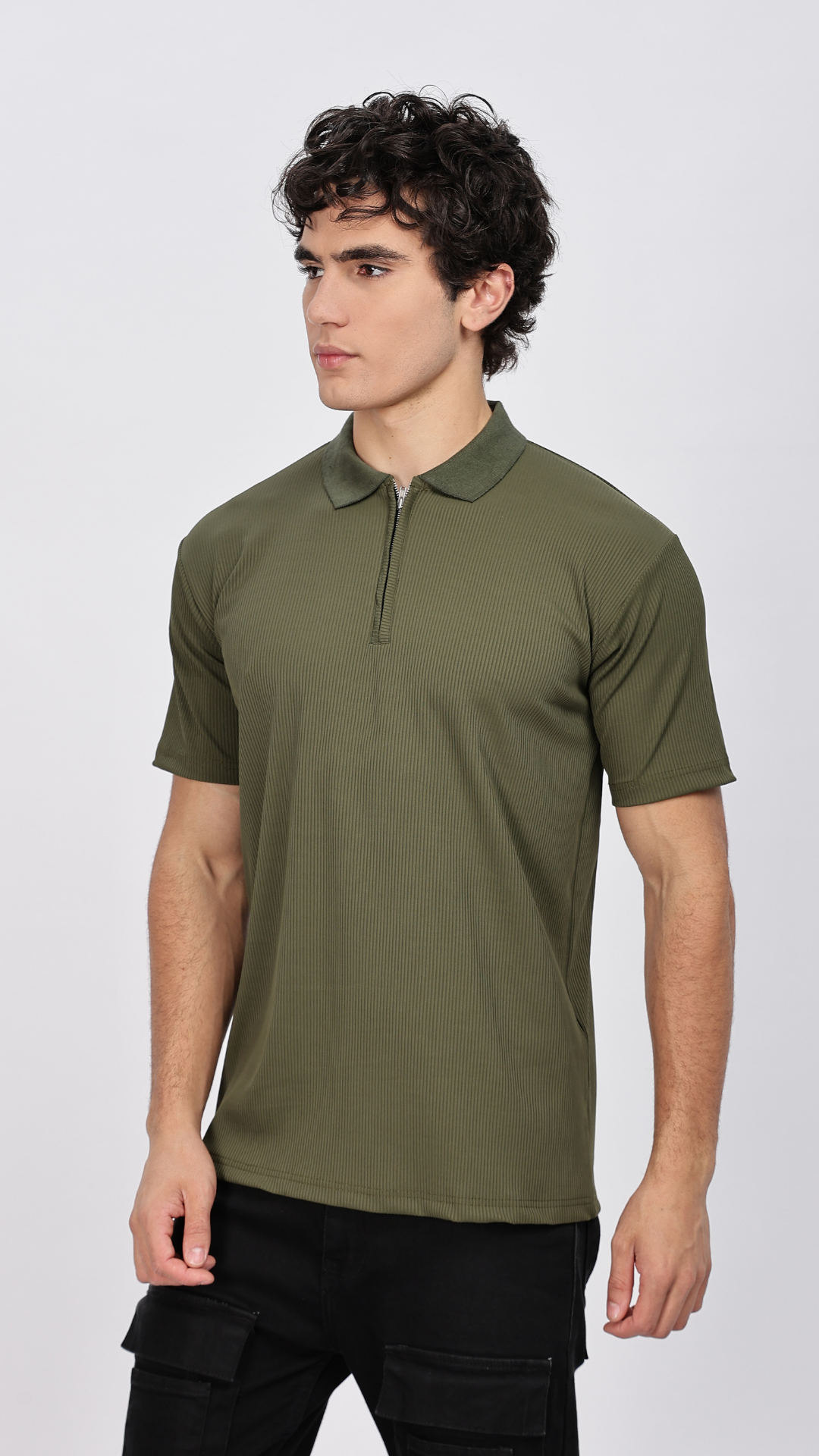 Olive Zipper Polo T-shirt