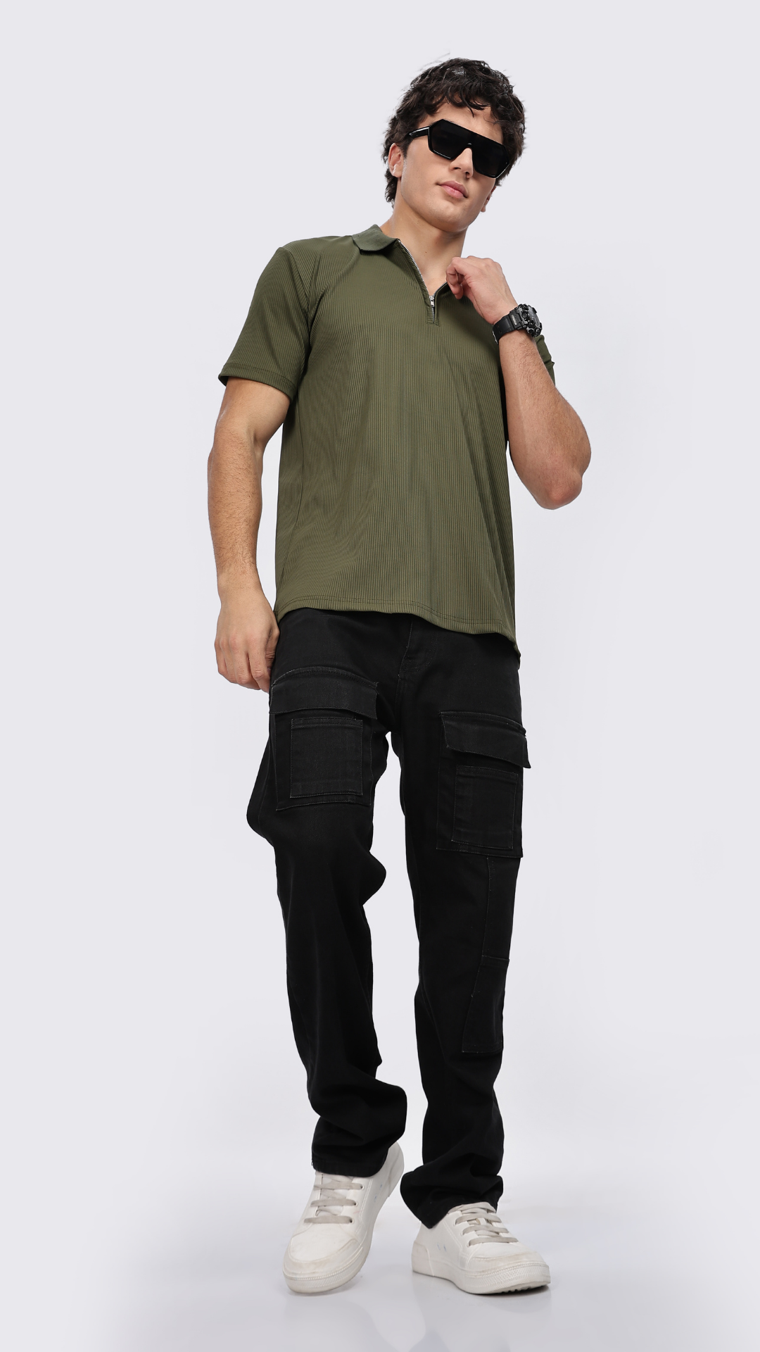 Olive Zipper Polo T-shirt