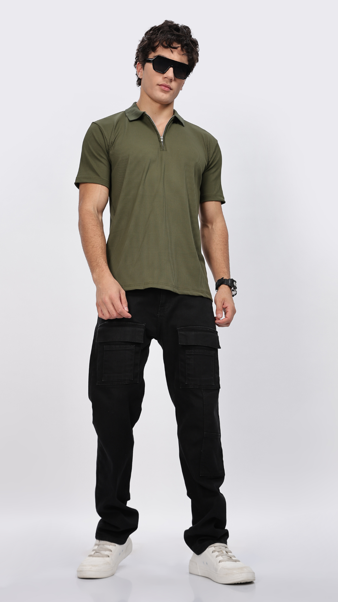 Olive Zipper Polo T-shirt