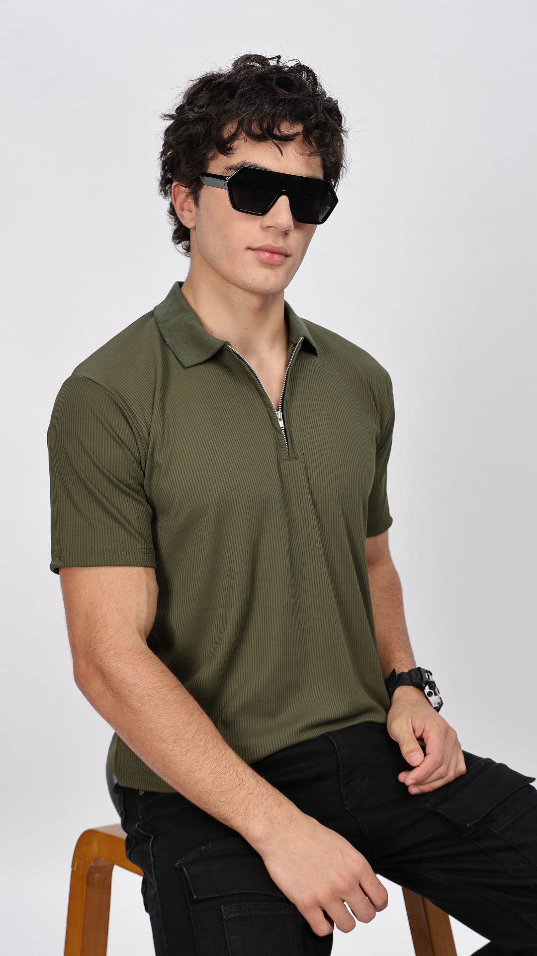 Olive Zipper Polo T-shirt