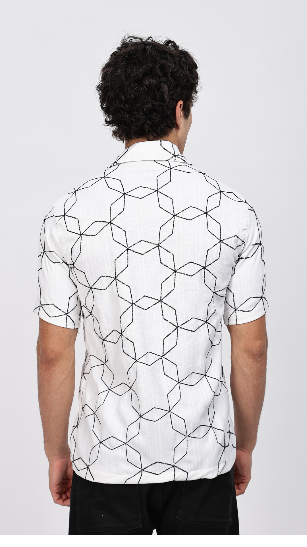 White Geometric Embroidery Shirt