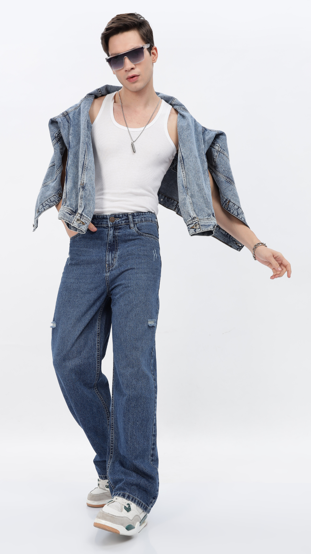 CLASSIC NALIED BLUE BAGGY FIT JEANS