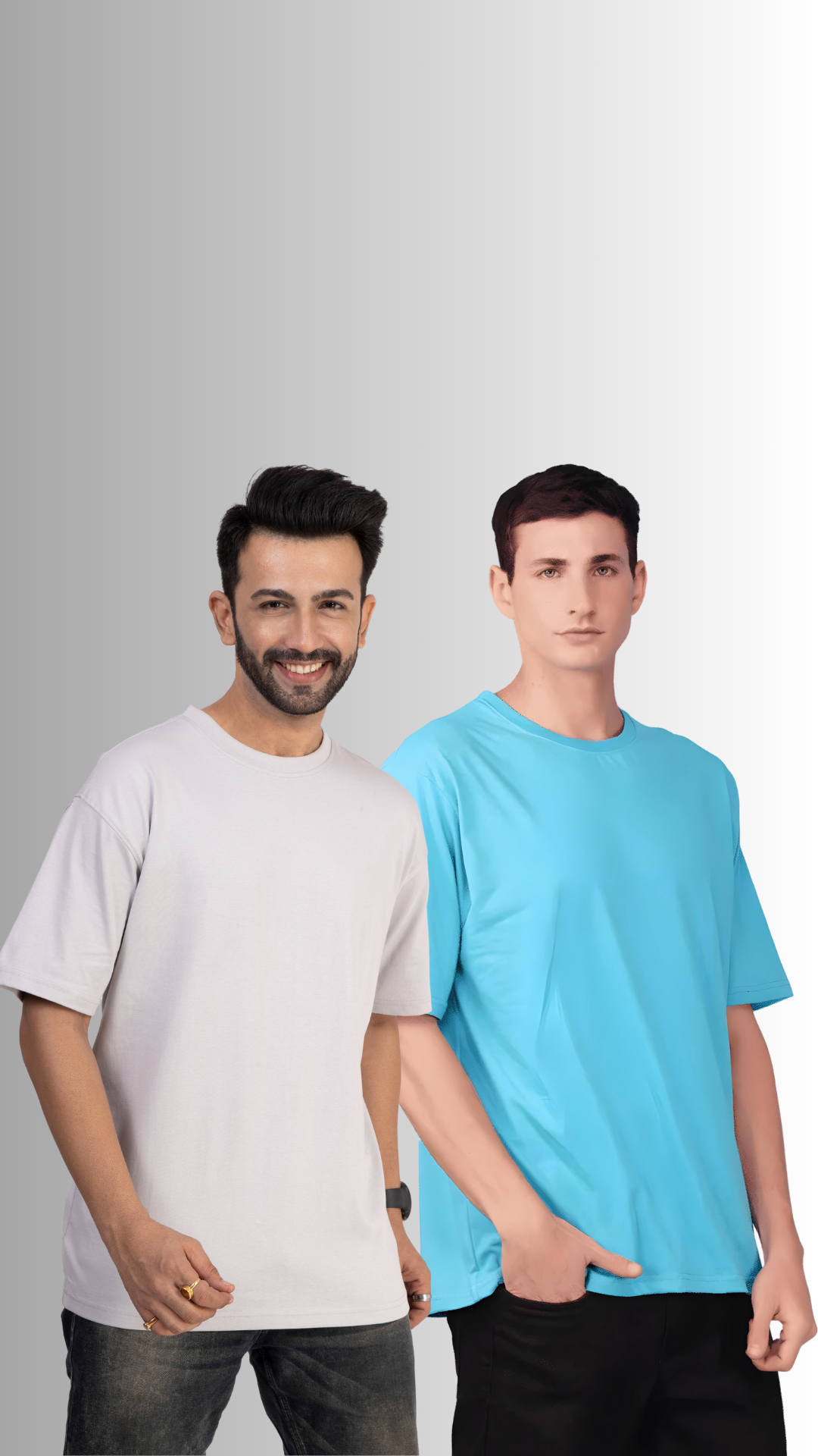 Pack Of 2 Oversized Tshirt Ash And Sky Blue