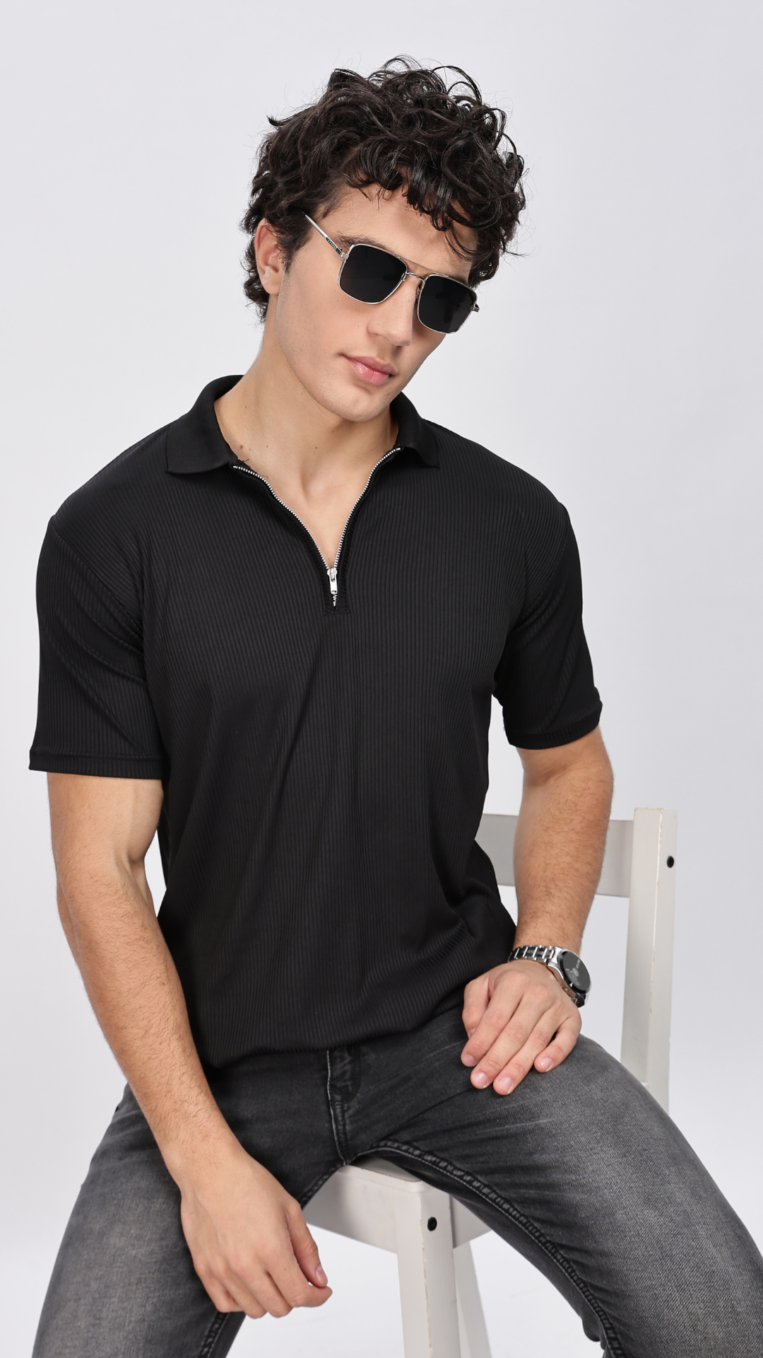 Black Zipper Polo T-shirt