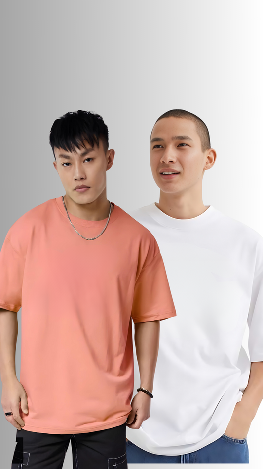 Pack Of 2 Oversized Tshirt Salmon pink And White