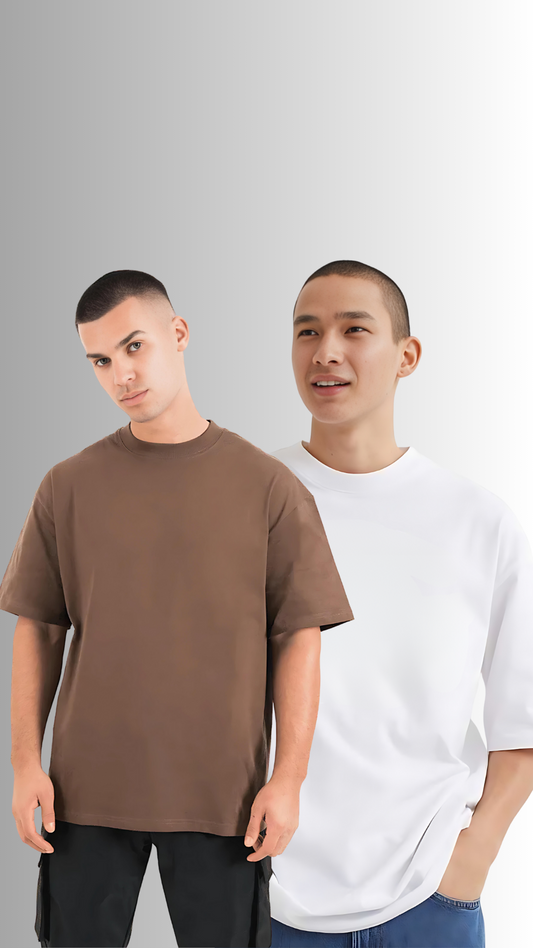 Pack Of 2 Oversized Tshirt Brown And White