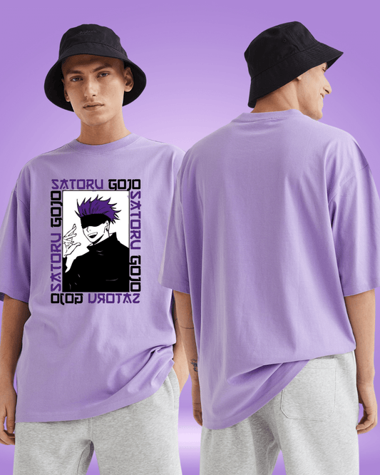 Front Gojo Print Lavender Oversized Tshirt